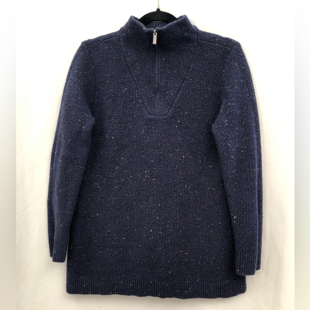 Lands End Blue Speckled Confetti Quarter Zip Knit Sweater Mock Neck Small - Picture 4 of 14